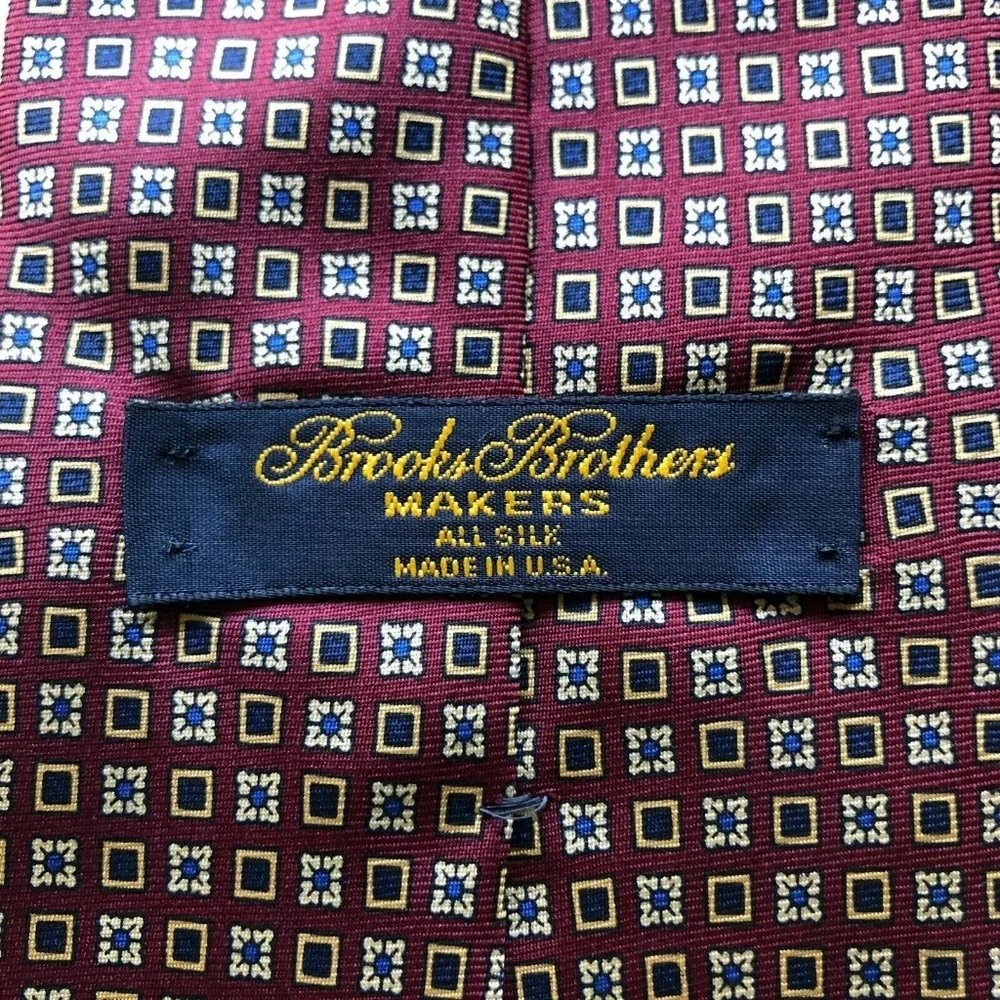 Brooks Brothers Makers Silk Tie Red Blue Print - Picture 2 of 5